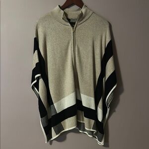 Jones New York Beige and Black Striped Poncho